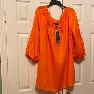 New-Ralph Lauren Tangerine Embroidered Top